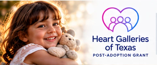 Heart Galleries of Texas Post-Adoption Grant. A smiling young girl hugging a teddy bear.